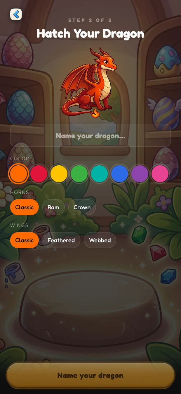 Hatch Your Dragon — naming and customizing a fire dragon