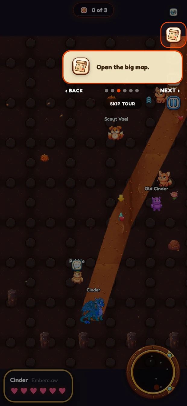The quest card and on-screen guidance during play