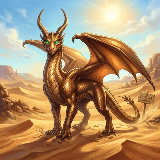 Sunster, a kind bronze Earth dragon in the Shifting Sands